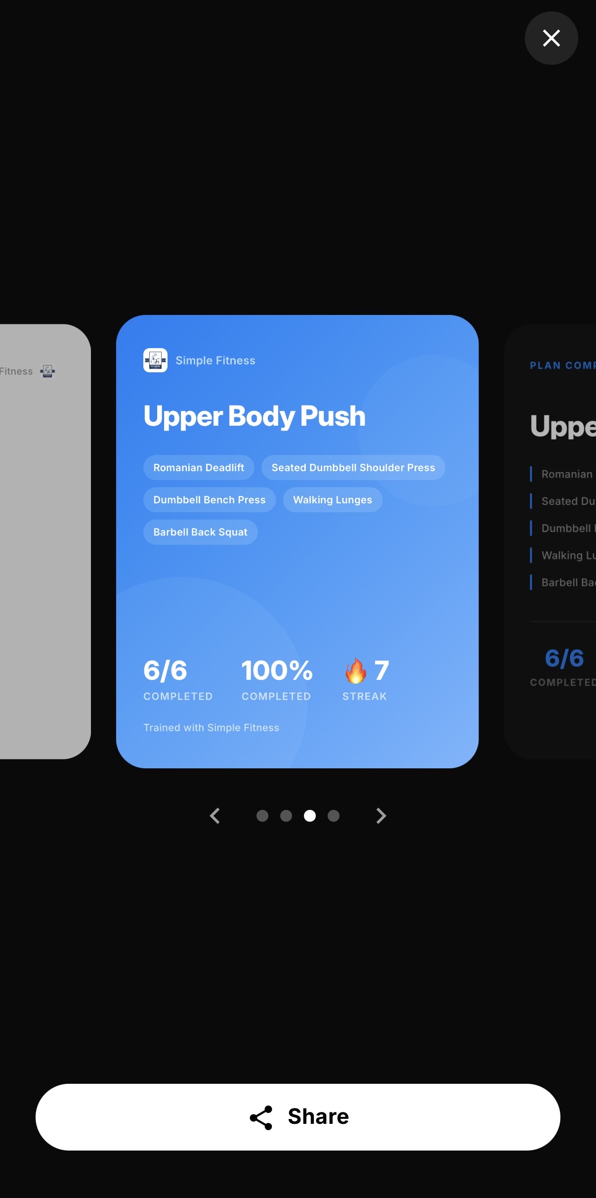 Branded QuickCoach workout share template ready to post to Instagram, Facebook or X
