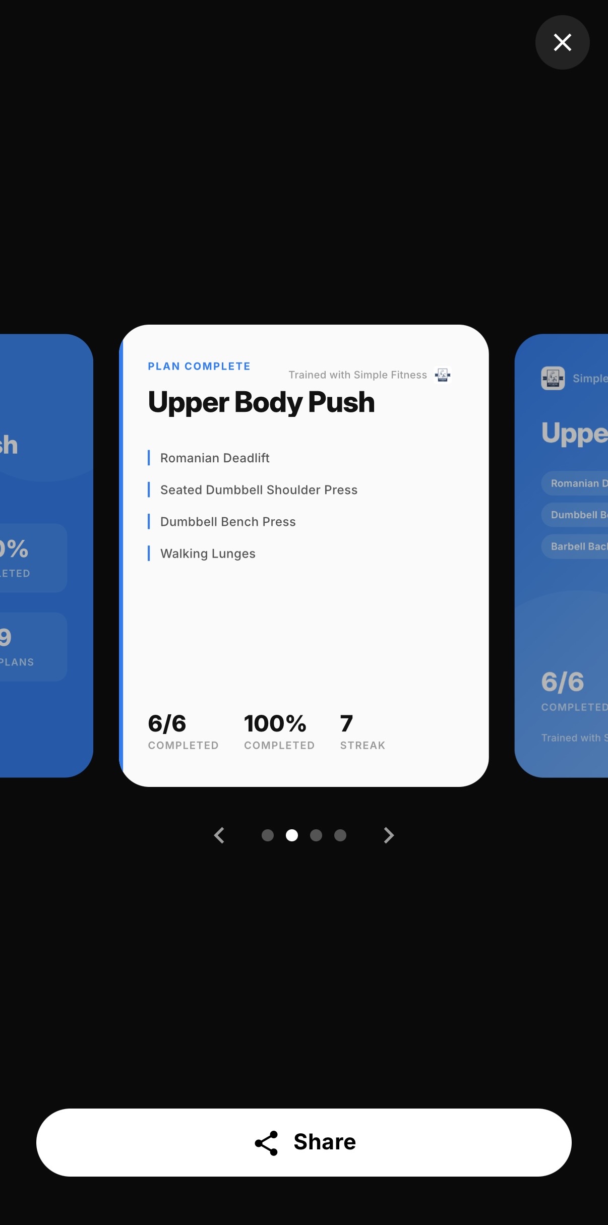 QuickCoach workout share layout sized for Instagram and Facebook stories with coach branding
