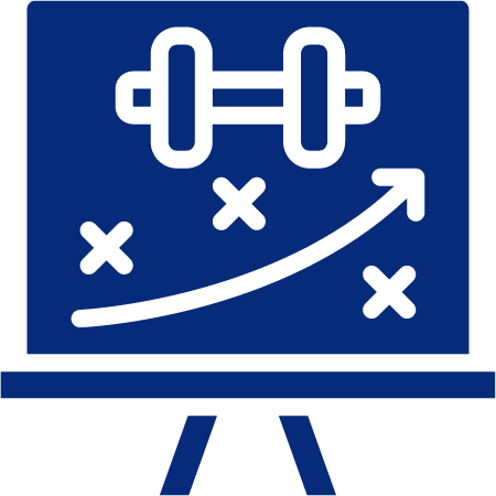 Plan board icon with dumbbell and progress arrow