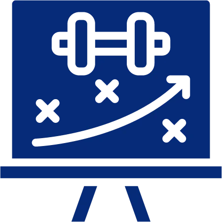 Plan board icon with dumbbell and progress arrow